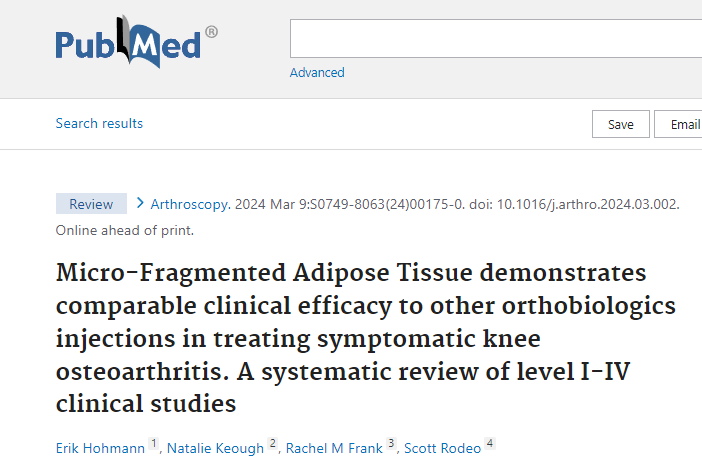 Micro-Fragmented Adipose Tissue demonstrates comparable clinical efficacy to other orthobiologics injections in treating symptomatic knee osteoarthritis.